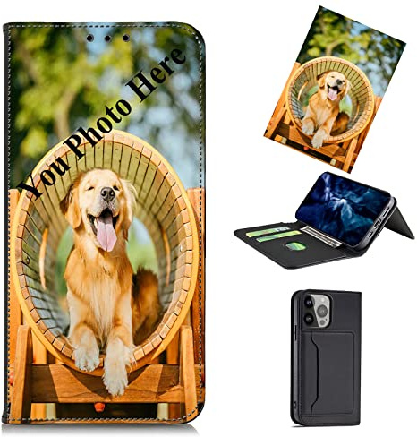 TIANDIMY Personalisierte Leder Handyhülle mit Foto für Samsung Galaxy S23 Plus Hülle,Individuelle Text Bildern Foldable Flip Klapphüllen Wallet Case Schutzhülle für Galaxy S23 Plus Phone Case Cover