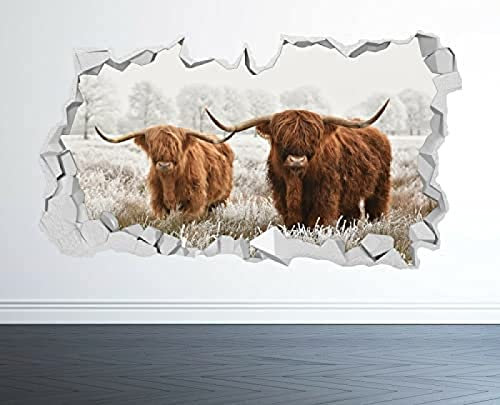 Highland Kuh Wandtattoo 3D-Optik - Schlafzimmer Natur Bauernhof Wandtattoo -50x70 cm