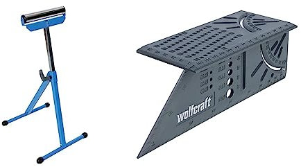 Silverline - Support avec rouleau 685-1 080 mm (675120) & wolfcraft 5208000 Équerre 3D d'onglet | Traçage angle de 45° à 90° | 150 x 275 x 66 mm