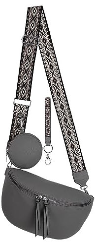 Bauchtasche Umhängetasche Crossbody-Bag Hüfttasche Kunstleder Italy-Design (Grey)