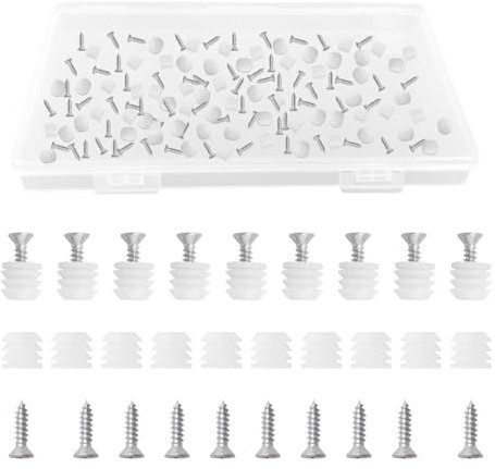 UFURMATE Inserti per tasselli per cerniere, confezione da 180 pezzi, in plastica, con viti, tasselli bianchi, inserti in plastica per mobili, dadi preinseriti con viti M4 x 12, per riparazione di