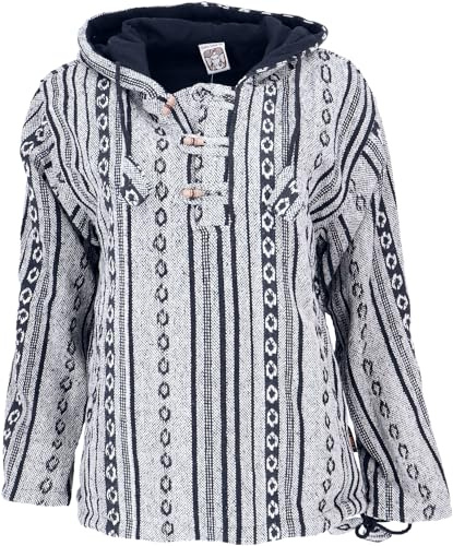 GURU SHOP Goa Kapuzenshirt, Baja Hoodie, Boho Style Kapuzenpullover - Grau/schwarz, Herren, Baumwolle, Size:XL