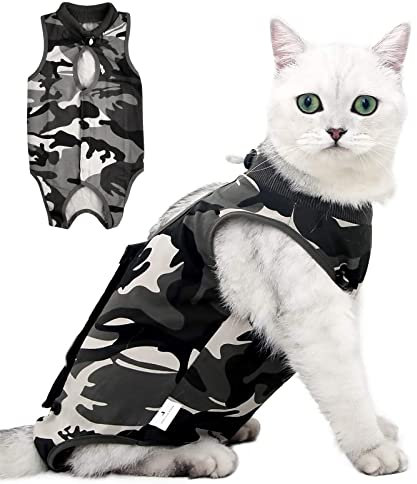 heavenlife Cat Camouflage Recovery Suit, Pet Surgery Suit, Pet Physiological Clothes, Cat Onesie Anti Licking Vest Shirt, Cone E-Collar Alternative Bodysuit for Abdominal Wounds Skin Diseases (M)