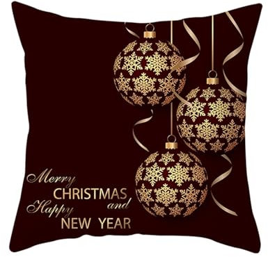 Epinki Weihnachten Kissenbezug 50x50cm, Schneeflocke Weihnachtskugel Motiv Zierkissenbezüge Polyester Quadratische Kissenhülle für Sofa Schlafzimmer Büro Auto, Schwarz Gold