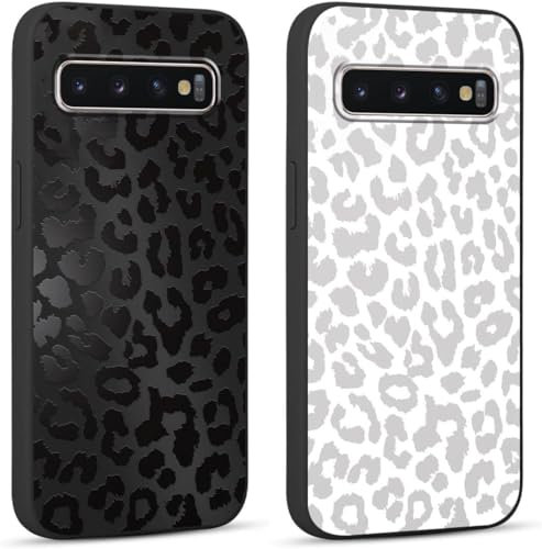 Yoedge 2 × Funda para Samsung Galaxy S10 Plus 6,4, Carcasa para Teléfono Móvil con Leopardo Dibujos Aesthetic Cover, Antigolpes Capa de Soft Silicona TPU para Samsung S10 Plus Blanco Negro Case