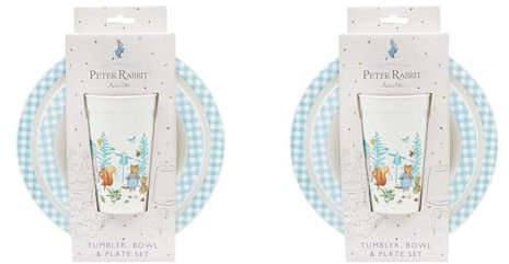 Peter Rabbit Kids Tableware Set – 3 Piece Reusable PP Plate,Tumbler & Dinnerware Set for Mealtimes – for 24 Months & Up,Blue & White (Pack of 2)