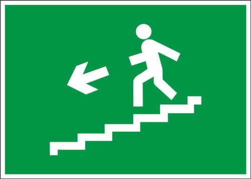 M-ITALY CARTELLO SEGNALETICO - simbolo discesa scale di emergenza a sinistra - Adesivo Extra Resistente, Pannello in Forex, Pannello In Alluminio (20x31, Plastica)