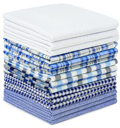 AUYAO Pañuelos para Hombres - 15 Piezas de Bolsillo a Cuadros de Negocios e Informal, Handkerchiefs de Algodón Cómodos y Suaves para Caballeros, Regalo para Hombres (D)