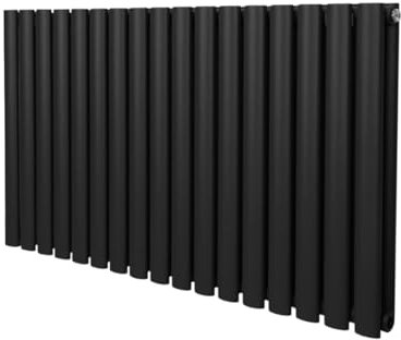 Oval Column Radiator 600mm x 1020mm Modern Designer Double Panel Central Heating Heater Matt Black Carbon Steel Horizontal Kitchen Living Room Bathroom FREE Cleaning Brush Fixing Kit & Brackets