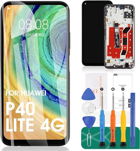 Para Huawei P40 Lite 4G Pantalla de repuesto para Huawei P40 Lite 4G 2020 Pantalla LCD para Huawei P40 Lite 4G Digitizer Assembly JNY-L21A Kits de reparación con marco (negro)