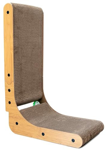 BlueKitten Rascador para Gatos en Forma de L, Rascador de Cartón con Juguete de Bola, Talla L de 60 cm (Talla L)