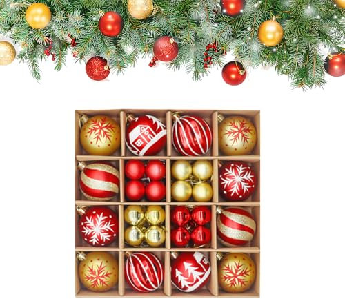 Hanwin Weihnachtskugeln 44 Stück, Christbaumkugeln, Weihnachtskugeln Plastik Rot Und Weiß, Weihnachtsbaumkugeln, Christbaumkugeln Kunststoff, Weihnachtsbaum Kugeln（Rot weiß）