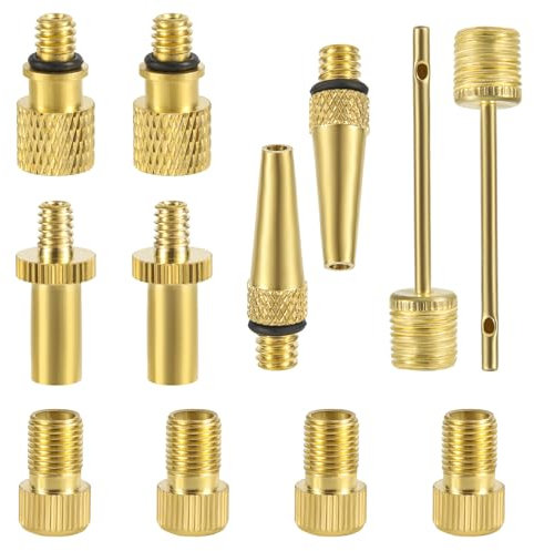 12pcs Bicycle Valve Adapter Set, Brass Tire Valve Adapter Kit Ball Pump Needle FV/AV AV/EV EV/FV Adapter Inflatable Nozzles Bike Tire Valve Tool for Presta Schrader Valve Sports Balls Bikes