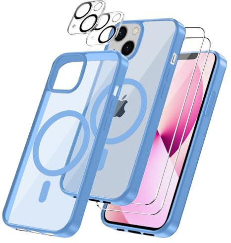 Czyoa für iPhone 13 Hülle, TPU Schutzhülle mit Magnetsicher mit 2 Stücke Schutzfolie + 2 Kameraschutz Displayschutzfolie für iPhone 13 6.1 - Blau