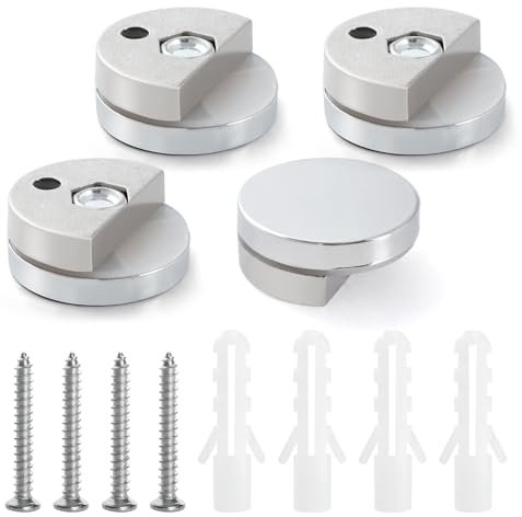 YIXISI 4 Pezzi 3-5 mm Supporto Vetro Clip in Lega di Zinco, Clip per Specchio da Bagno, Supporto Vetro Clip per Specchi da Bagno, con Tasselli e Viti, per Specchio e Vetro Spessi 3-5 mm, Rotondo