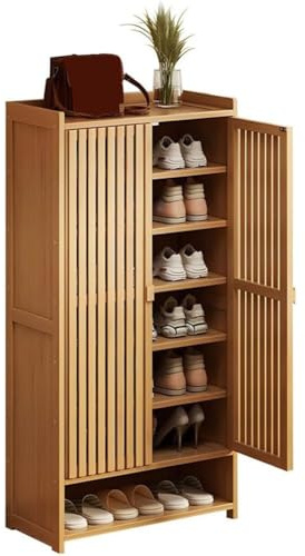 DXIAov Armoire À Chaussures en Bambou 6/7/8 Niveaux, Armoire De Rangement À Chaussures Moderne avec Plan De Travail Spacieux Et Portes Ventilées pour Couloir Chambre À Coucher