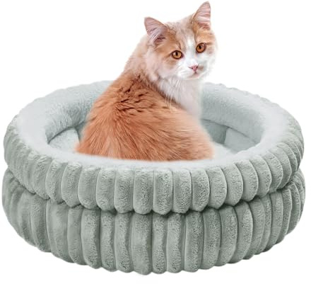 ODIWEN Katzenbett waschbar Hundebett, Flauschiges Katzenbett, 50 x 50 x 18 cm, Plüsch Haustierbett, Katzenschlafplatz für Katzen,Katzen Bettchen für Kleinen Hunde/Katze,Sanft Katzenkissen (Grau)