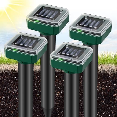 AOUQEE Maulwurf Vertreiber Solar, Ultraschall Maulwurfschreck für Garten & Rasen, Wasserdichter Solarbetriebener Wühlmaus Vertreiber, Schlangenabwehr für Außenbereich, Haustierfreundlich -4 Stück