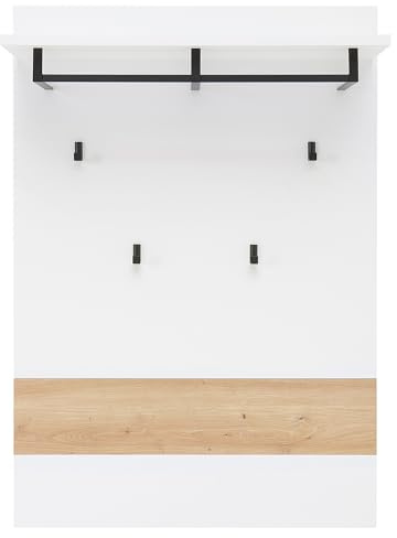 Lomadox Garderobenpaneel Flurgarderobe Garderobe in weiß mit Eiche, 80 cm breit, Hutablage, Kleiderstange, Garderobenhaken, modern, grifflos