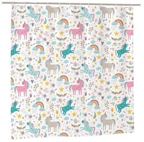 FSCEV Long rideau de douche motif licornes rose 183 x 183 cm pour salle de bain