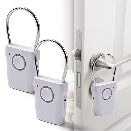 BAIFULAI Set di 2 allarmi per maniglia della porta, 120 dB, sensore tattile, per casa, camera d'albergo, camper, colore: bianco