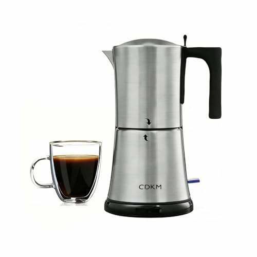 CDKM Cafetière électrique moka Mise hors tension automatique(340 ml) | Cafetière moka à une touche, 3-6 tasses, machine à espresso, sécurité anti-brûlure, acier inoxydable 304, idée cadeau