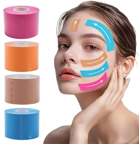 4Pcs Face Lift Tape, Anti Wrinkle Face Lifting Strap 1x197 Inch Breathable Facial Eye Neck Tape Patches for Forehead, Cheeks and Eyes Wrinkle Patches