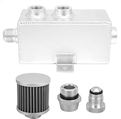 Lata de captura de aceite de aluminio de 1L, tanque de desbordamiento de refrigerante con filtro de ventilación, grifo de drenaje Universal