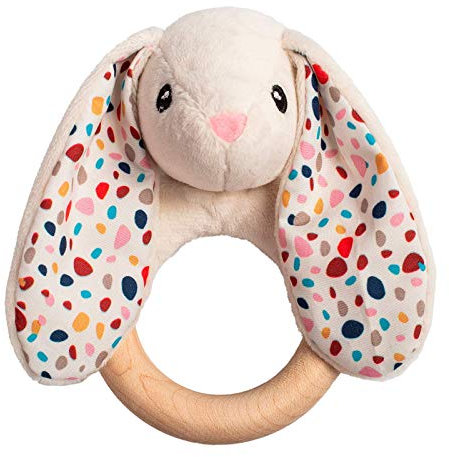 Whisbear Öko- Beißring Baby Kaninchen Beige, Zahnungshilfe, Hölzerner Beißring, Beißring aus Holz