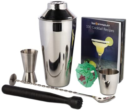 Cocktail Making Kit with Recipe Book – Cocktail Shaker Set Including Muddler, Jigger, Mixing Spoon & 100 Cocktail Umbrellas – Home Bar Gift Set for Cocktail Lovers