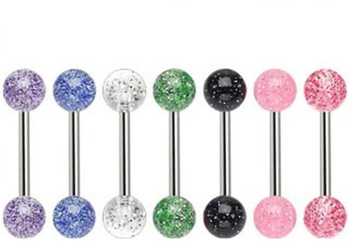 Lot 7 Piercings Langue MAEL Paillettes Acier Chirurgical Inoxydable Anti Allergique Barbell LOVEPIERCING
