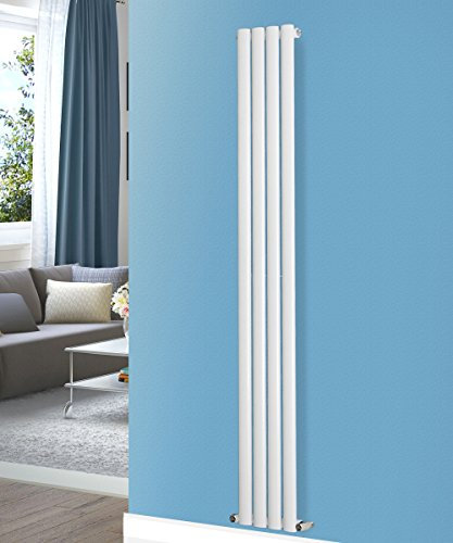 NRG Vertical 1800x236 Oval Column Designer Radiator Bathroom Central Heating Single Panel Gloss White