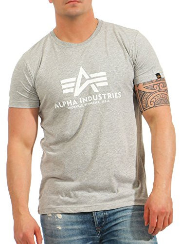 ALPHA INDUSTRIES Herren Basic T-shirt, Grey Heather/White 230, S