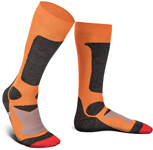 Piarini 2 Paar Unisex Skisocken Skistrumpf Herren Damen Wintersport Snowboard atmungsaktive Knie-Strümpfe Orange Gr.35-38