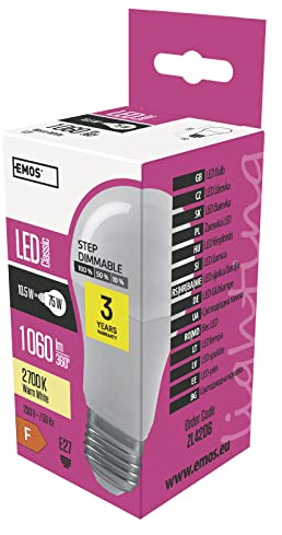EMOS dimmbare LED Lampe Classic / A60 / 11,5W Ersatz für 75 W Glühbirne / E27 Sockel/Helligkeit 1 060 lm/Warmweiß 2700 K / 30000 Stunden Lebensdauer/CRI min. 80/300° Abstrahlwinkel, ZL4206, Warmweiss