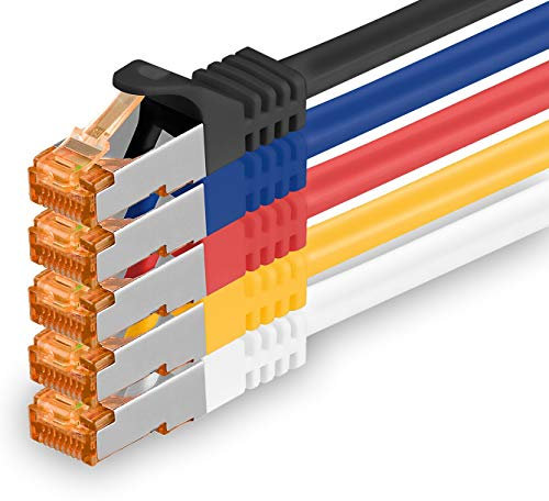 0,5m - Cat.7 Netzwerkkabel 5-Farben 03-5 Stück Gigabit Ethernet LAN Kabel 10000 Mbit s Patchkabel Cat7 Kabel S FTP PIMF Schirmung LSZH Cat.7 Rohkabel Rj45 Stecker Cat 6a - 5 x 0,5 Meter
