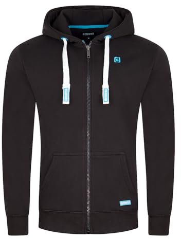 riverso Sweatjacke Herren mit Kapuze Reißverschluss Regular Fit RIVNoah Kapuzenjacke Schwarz L, Größe:L, Farbe:Black (24000)