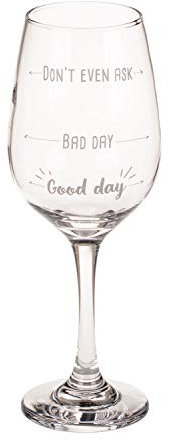 Out of the Blue 750116 - Weinglas bedruckt - Don't even ask - Bad day - Good day, für ca. 420 ml, ca. 22,5 cm, in Geschenkkarton aus Kraftpapier