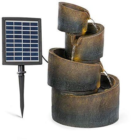 Blumfeldt Mantua - Cascade Fountain, Solar Operation, 4 Cascade Levels, Indoor & Outdoor, Solar Panel: 9 V / 2.8 W / 17.5 x 14cm, Frost-Resistant