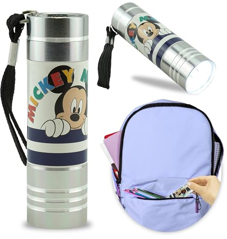 Mickey Mouse Silver 9-LED Flashlight Torch – Mini Pocket Night Xmas Light for Kids, Perfect for Christmas Gifts, Camping, Hiking, Travel, and Emergencies