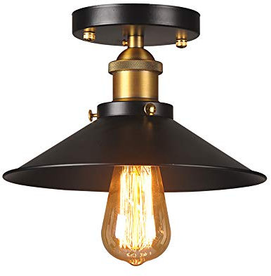 Mengjay Decke Licht Modern Vintage Industrial Metal Schwarz Bronze Loft Bar Decke Licht Schatten Retro-Anhänger Light (Durchmesser 26cm)