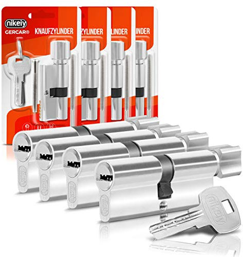 GERCAR Knaufzylinder 45/45 Schließzylinder 4er Set Gleichschließend Zylinderschloss Türschloss - inkl. 10 Schlüssel - Länge: 90 mm, A:45 B:45-4er Set