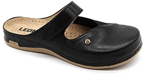 LEON 953 Lederschuhe Clog Pantolette Komfortschuhe Hausschuhe, Damen, Schwarz, EU 39