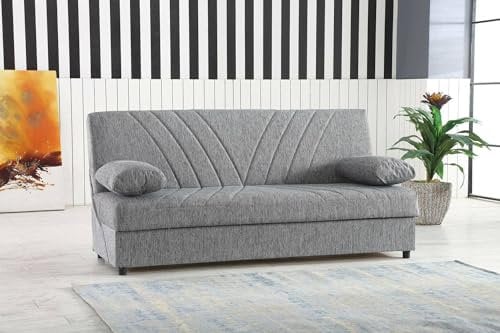 Dmora Schlafsofa 3-Sitzer Ramon 181x81 cm Grau, Stauraum