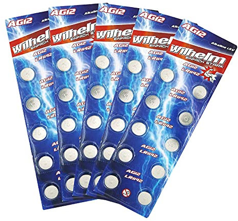 50 X Wilhelm AG12 LR43 - L 1142-186 - V12GA Qualitätsbatterien 1,5 V Alkaline