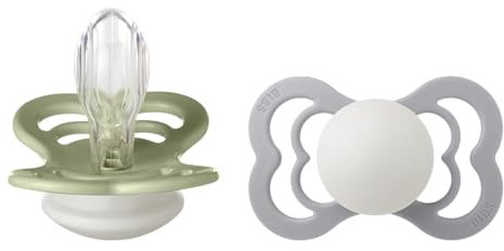 BIBS Supreme Schnuller 2er-Pack, BPA-frei, Symmetrischer Nippel. Silikon, Größe 2 (6-18 Monate), Sage/Cloud Night