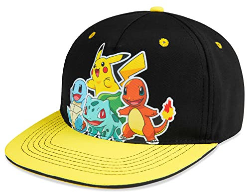 Pokemon Baseball Cap or Bucket Hat for Kids Breathable Sun Hat Unisex Anime Pikachu Beach Summer Accessories Holiday (Black/Yellow)