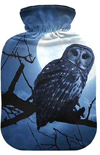 YOUJUNER Hot Water Bottle with Night Moon Owl Cover 2 Litre Large Hot Water Bag Warm Comfort Hand Feet Warmer