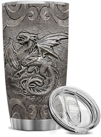 winorax Drachen-Becher im Metall-Stil, Fossilien-Drachen-Liebhaber, Wikinger, keltische Becher, Edelstahl, 590 ml, Geschenke für Männer und Frauen, Geburtstags- und Weihnachtsgeschenke