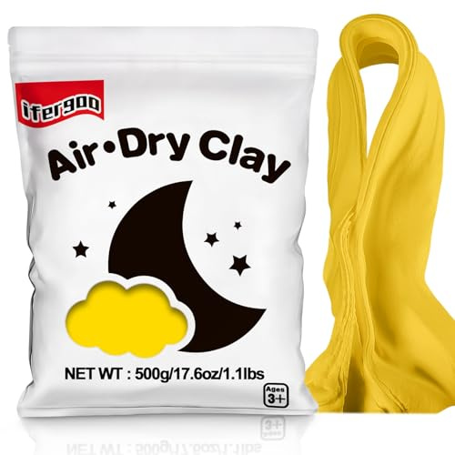 iFergoo Air Dry Clay, Ultra Light Modeling Yellow Clay for Kids | DIY Creative Modeling Dough for Arts Crafts, Cosplay, Figurines - Soft, Easy Modeling, Kids Gifts for Girls Boys 1.1Lbs/ 500g